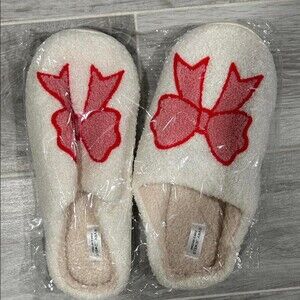 Women's Cream and White Slippers